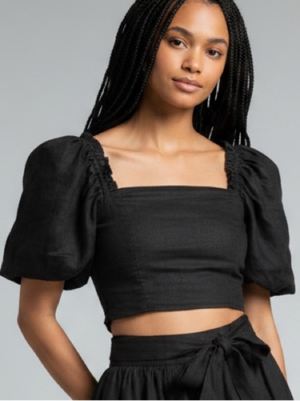 Jason Wu Black Cotton Puff Sleeve Cropped Top Bustier Size Small Square Neck